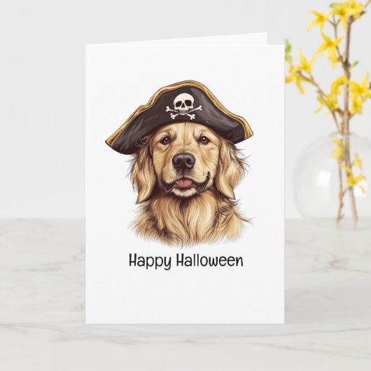 Happy Halloween Pirate Golden Retriever Hond Sched Kaart (Gele Bloem)