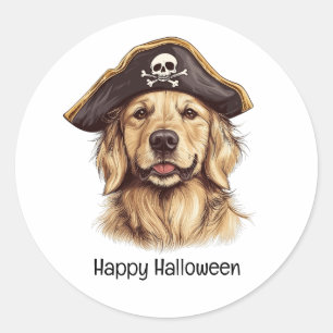 Happy Halloween Pirate Golden Retriever Hond Sched Ronde Sticker