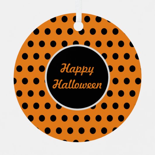 Happy Halloween Polka Dot Metal Ornament (Oranje) (Voorkant)