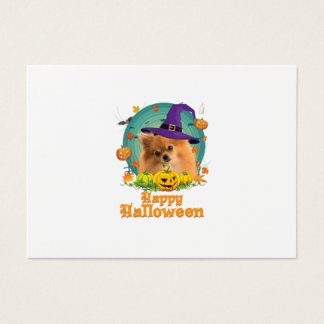 Happy Halloween Pomeranian Dog Witch Pumpkin Ghost Visitekaartje