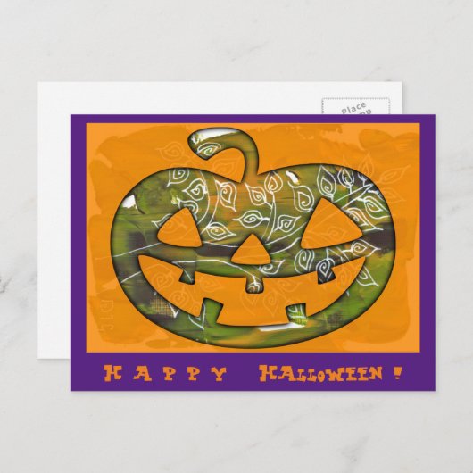 Happy Halloween pompoen - briefkaart of uitnodigin (Voorkant / Achterkant)