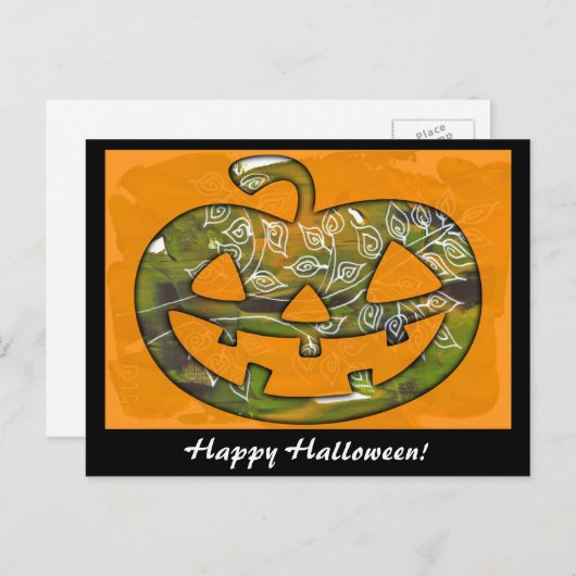 Happy Halloween pompoen - briefkaart uitnodiging (Voorkant / Achterkant)