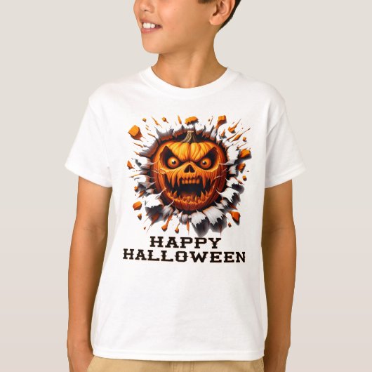 Happy Halloween pompoen doorbreken T-shirt (Voorkant)