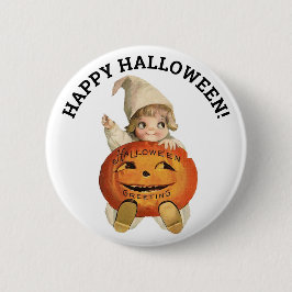 Happy Halloween pompoen en kind Ronde Button 5,7 Cm
