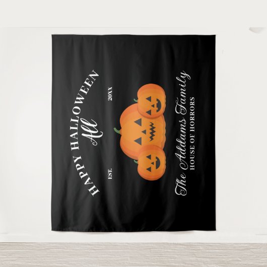 Happy Halloween Pompoen Familienaam Custom Wandkleed (Voorkant)