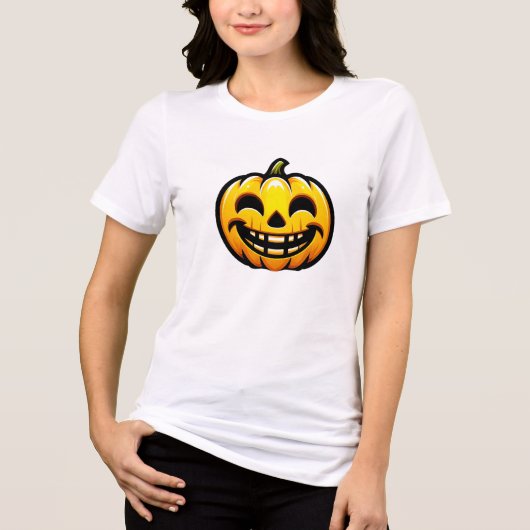 Happy Halloween pompoen gezicht grappig en eng kor Tri-Blend Shirt (Voorkant)