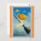  Happy Halloween pompoen heks Briefkaart (Voorkant / Achterkant)