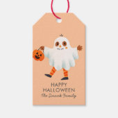 Happy Halloween pompoen hoofd Schattige roze Cadeaulabel (Voorkant)