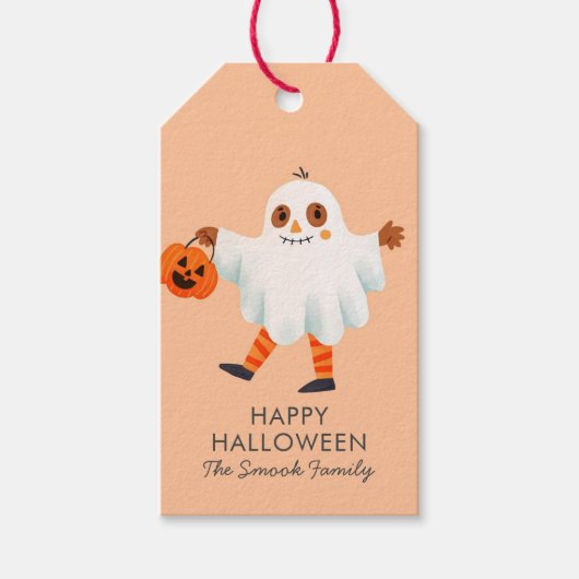 Happy Halloween pompoen hoofd Schattige roze Cadeaulabel (Voorkant)