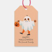 Happy Halloween pompoen hoofd Schattige roze Cadeaulabel (Achterkant)