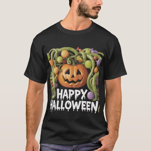 Happy Halloween pompoen illustratie met Snoep T-shirt (Voorkant)