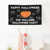 Happy Halloween Pompoen Kat kinder Webs Spandoek (Insitu)