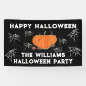 Happy Halloween Pompoen Kat kinder Webs Spandoek (Horizontaal)