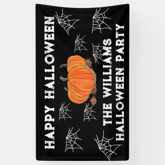 Happy Halloween Pompoen Kat kinder Webs Spandoek (Verticaal)