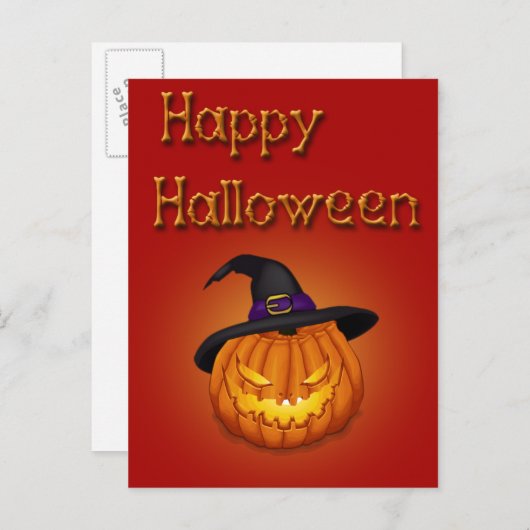 Happy Halloween-pompoen met Pet Briefkaart (Voorkant / Achterkant)