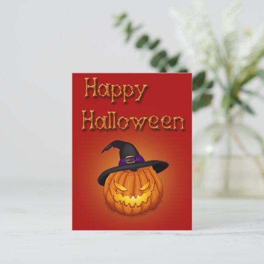 Happy Halloween-pompoen met Pet Briefkaart (Staand voorkant)