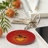 Happy Halloween-pompoen met Pet Sleutelhanger (Zijkant)