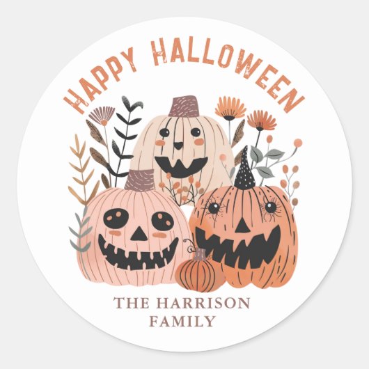 Happy Halloween pompoen ronde Stickers (Voorkant)