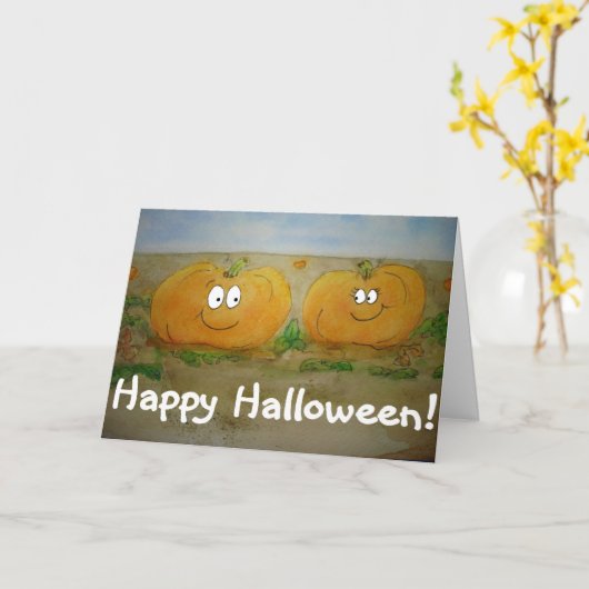 Happy Halloween pompoen vriend paar Schattigee Kaa Kaart (Gele Bloem)