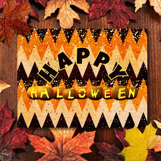 Happy Halloween pompoenen en Glitter Chevron Feestdagenkaart