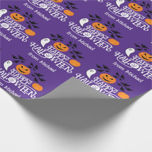 Happy Halloween pompoenen geesten tekst paarse vle Cadeaupapier