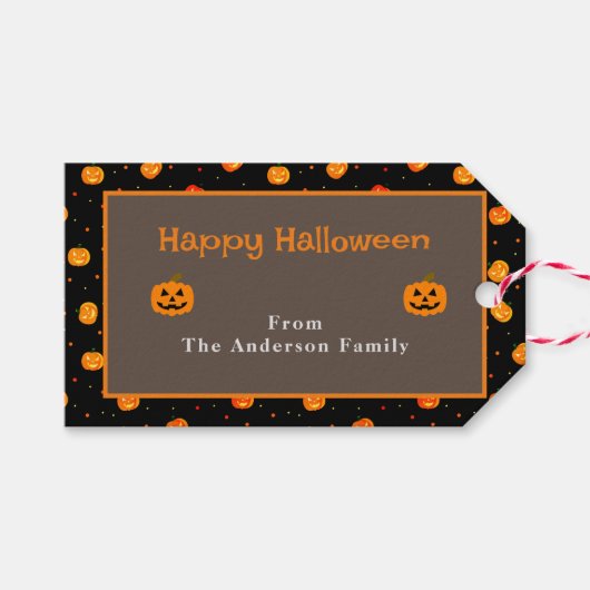 Happy Halloween Pompoenen Jack-o'-Lantern Patroon Cadeaulabel (Voorkant (Horizontaal))