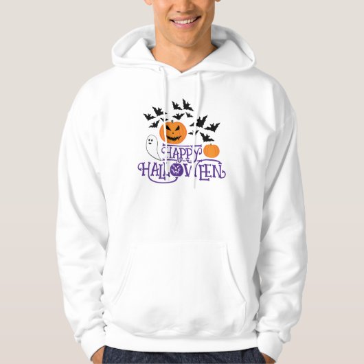 Happy Halloween pompoenen spook vleermuizen paarse Hoodie (Voorkant)
