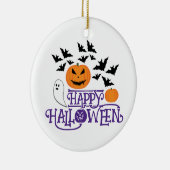 Happy Halloween pompoenen spook vleermuizen paarse Keramisch Ornament (Rechts)