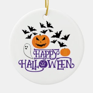 Happy Halloween pompoenen spook vleermuizen paarse Keramisch Ornament
