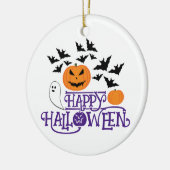 Happy Halloween pompoenen spook vleermuizen paarse Keramisch Ornament (Links)