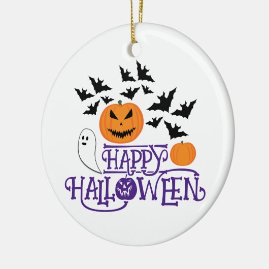 Happy Halloween pompoenen spook vleermuizen paarse Keramisch Ornament (Links)