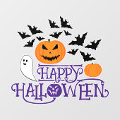 Happy Halloween pompoenen spook vleermuizen paarse Raamsticker (Vel)
