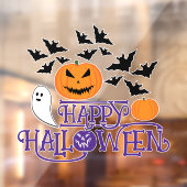Happy Halloween pompoenen spook vleermuizen paarse Raamsticker (Vel 2)