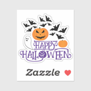 Happy Halloween pompoenen spook vleermuizen paarse Sticker