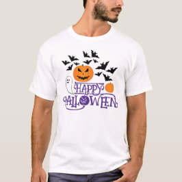 Happy Halloween pompoenen spook vleermuizen paarse T-shirt