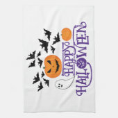 Happy Halloween pompoenen spook vleermuizen paarse Theedoek (Verticaal)