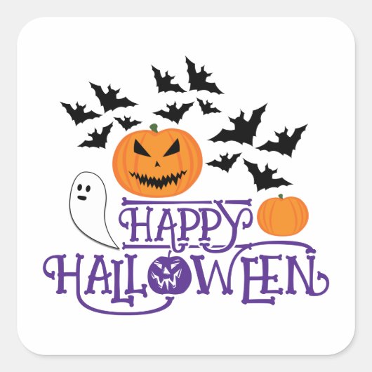 Happy Halloween pompoenen spook vleermuizen paarse Vierkante Sticker (Voorkant)