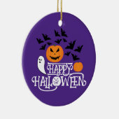 Happy Halloween pompoenen spook vleermuizen tekst  Keramisch Ornament (Rechts)