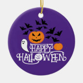 Happy Halloween pompoenen spook vleermuizen tekst  Keramisch Ornament (Voorkant)