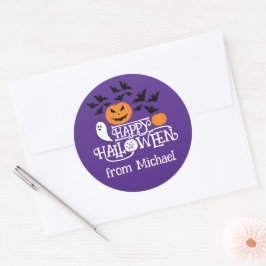 Happy Halloween pompoenen spook vleermuizen tekst  Ronde Sticker