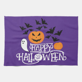 Happy Halloween pompoenen spook vleermuizen tekst  Theedoek