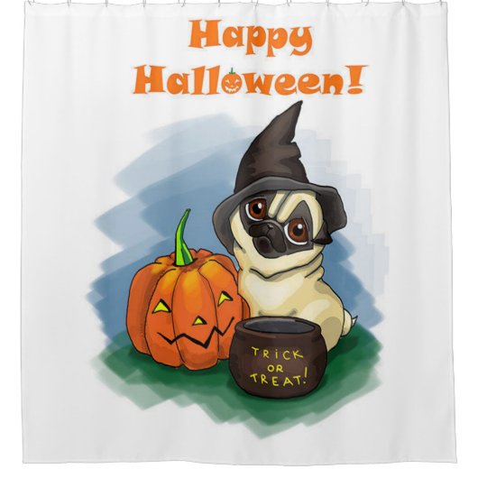 Happy Halloween Pug Douchegordijn (Voorkant)