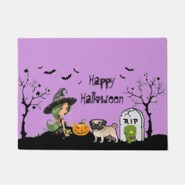 Happy Halloween Pug en Cute Witch Deurmat