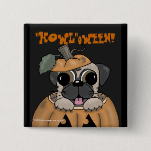 Happy Halloween-Pug in Jack O' Lantern Vierkante Button 5,1 Cm