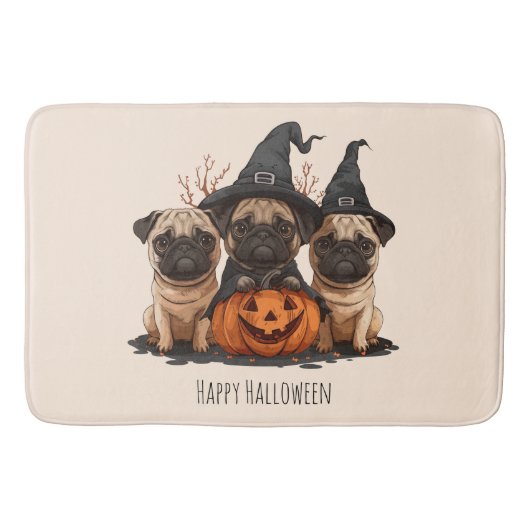 Happy Halloween Pugs Jack O Lanterns Badmat (Voorkant)