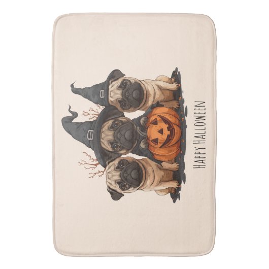 Happy Halloween Pugs Jack O Lanterns Badmat (Voorkant Verticaal)