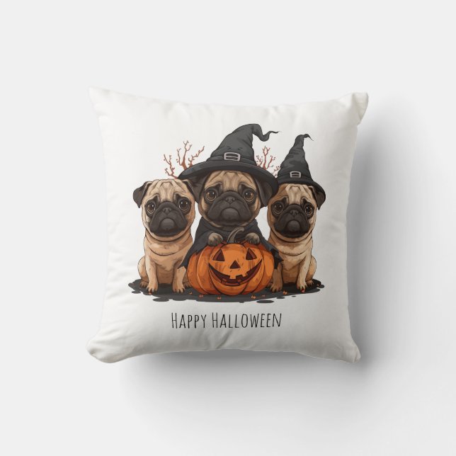 Happy Halloween Pugs Jack O Lanterns Kussen (Voorkant)