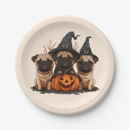 Happy Halloween Pugs Jack O Lanterns Papieren Bordje