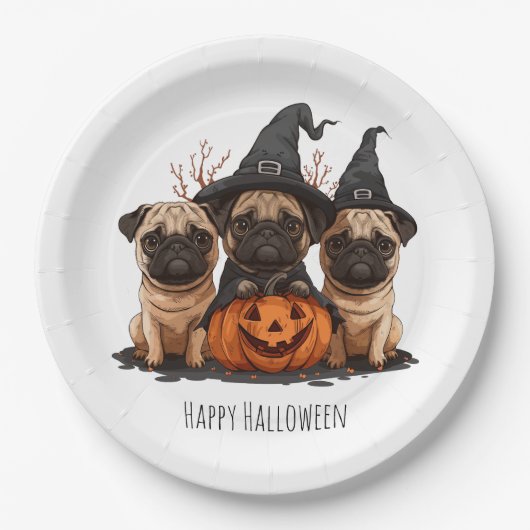 Happy Halloween Pugs Jack O Lanterns Papieren Bordje (Voorkant)