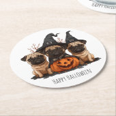 Happy Halloween Pugs Jack O Lanterns Ronde Kartonnen Onderzetter (Gebogen)